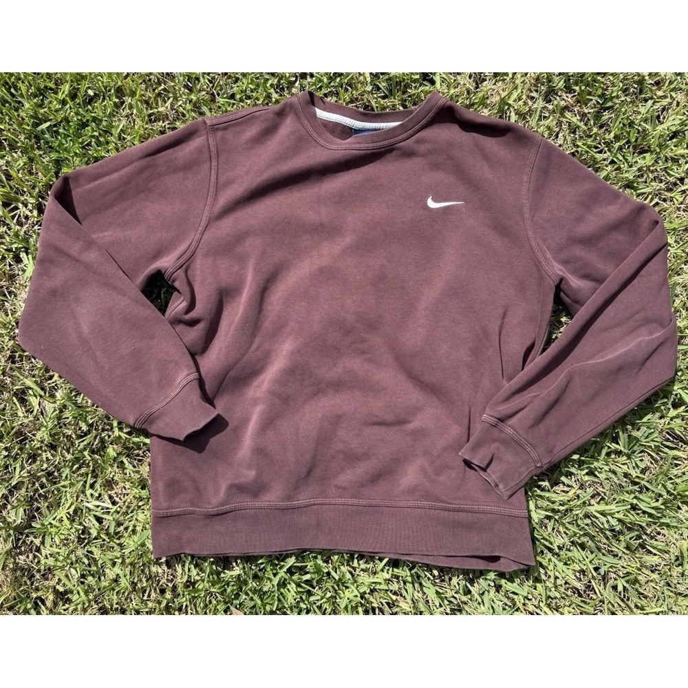 VTG Nike Crewneck Sweatshirt Men's Large Brown Maroon Pullover Swoosh 90s